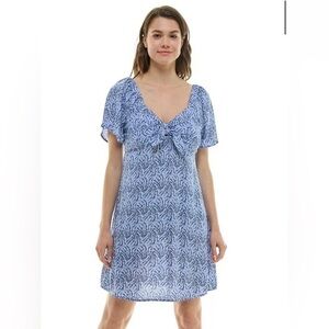 XL lily rose tie front blue floral smocked skater dress cottage boho hippie nwt